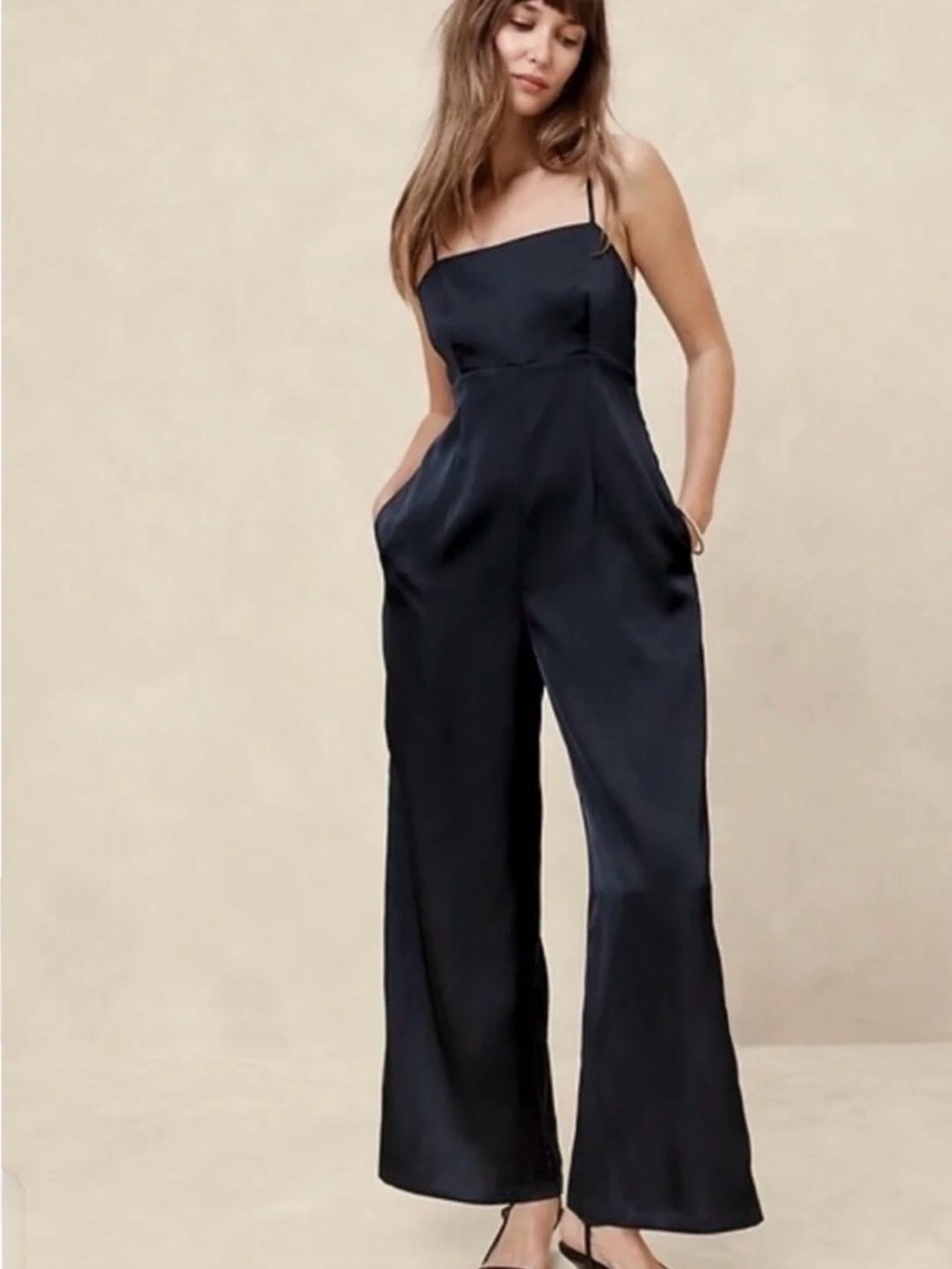 Banana Republic black satin wide leg jumpsuit 0P NWT